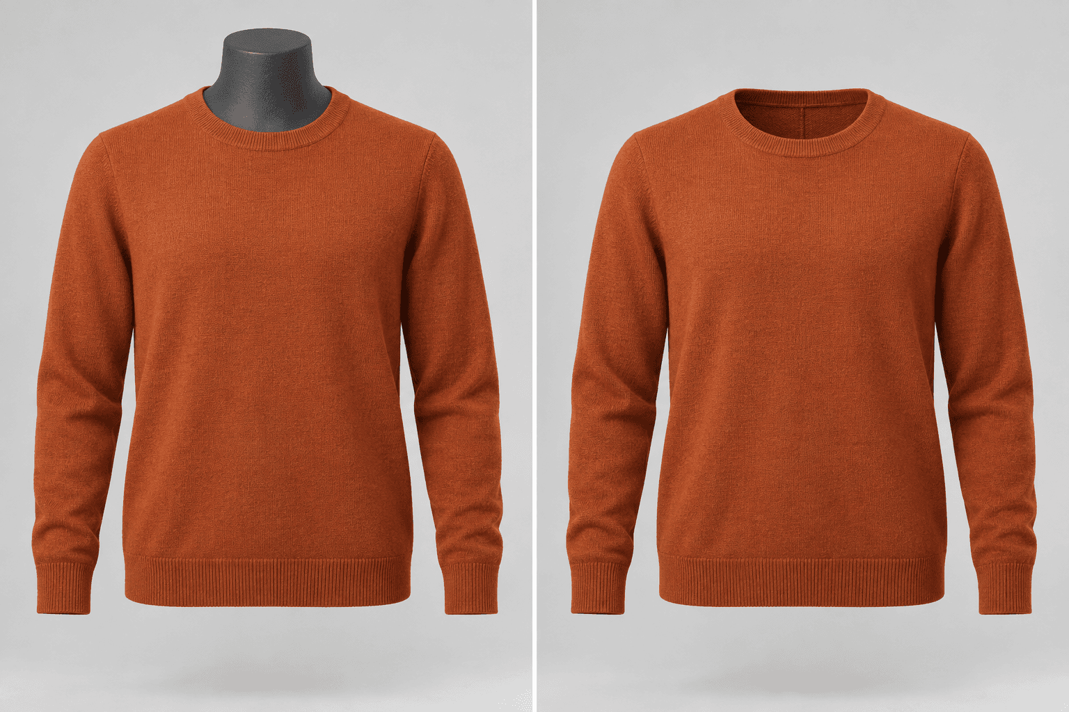 Orange trøje på en gine og derefter en præsentation uden synlig gine.